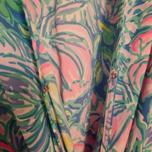 Lilly Pulitzer Blue Pink Cristiana Wrap Style Mini Dress Size 4 Full Bloom - Picture 8 of 10